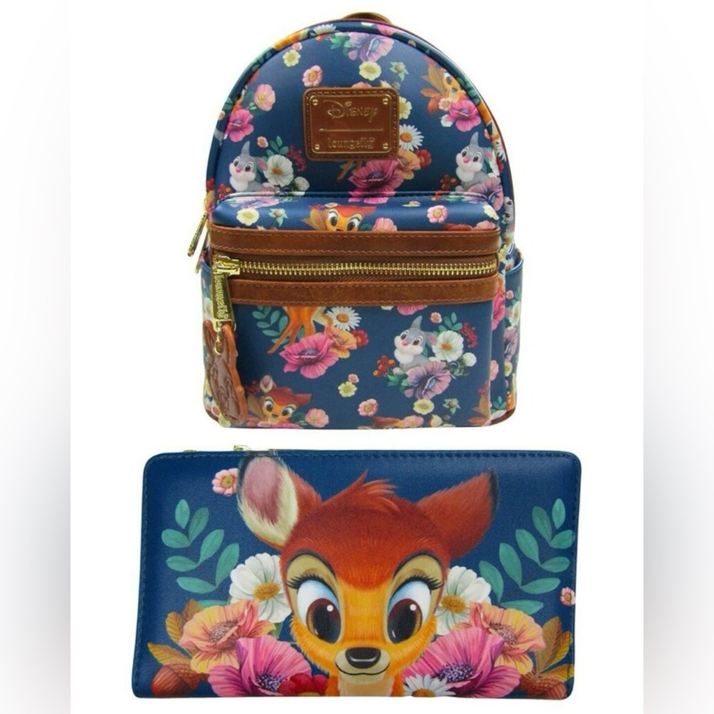 NWT Loungefly Disney Bambi and friends floral backpack w/ wallet